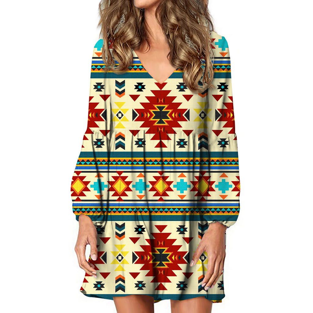 GB-NAT00512 Full Color Southwest Pattern Swing Dress