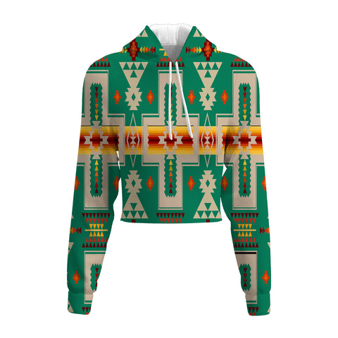 Powwow Store gb nat00062 08 green tribe design native american crop hoodie