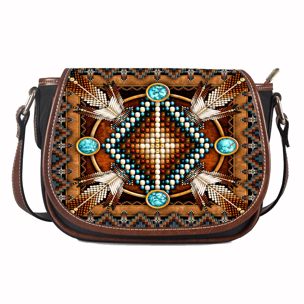 GB-NAT00023-04 Mandala Brown Leather Saddle Bag