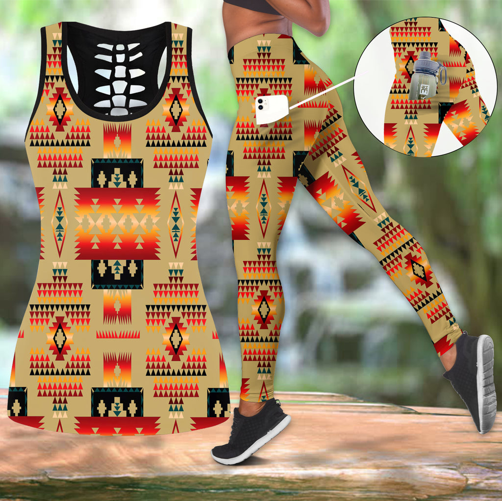 Powwow StoreGBNAT0004615 Native Tribes Pattern Native Tank Top And Legging Pocket Set