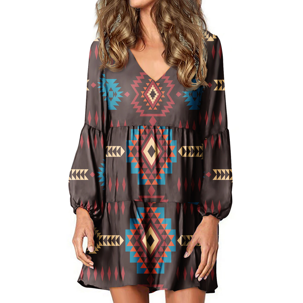 Powwow StoreGBNAT00770 Native Tribes Pattern Native American Swing Dress