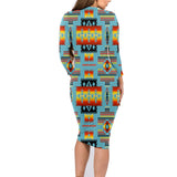GB-NAT00046-20 Blue Native Tribes Pattern Native American Body Dress