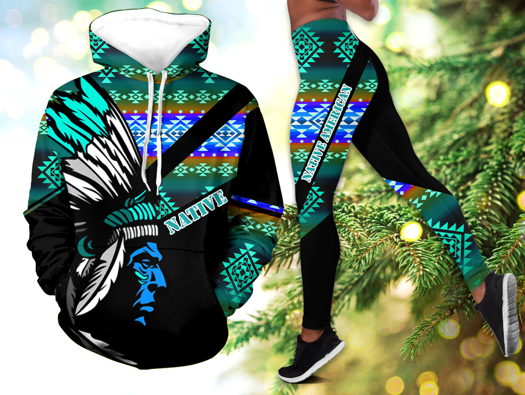 Powwow StoreHLS00366 Pattern Native 3D Hoodie Legging Set