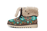 GB-NAT00538 Blue Pattern Brown Faux Fur- Leather Boots