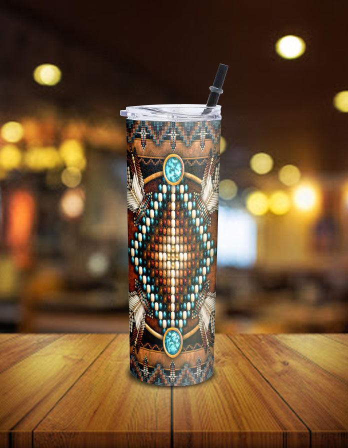 Powwow Store gb nat00023 04 mandala brown native american skinny tumbler