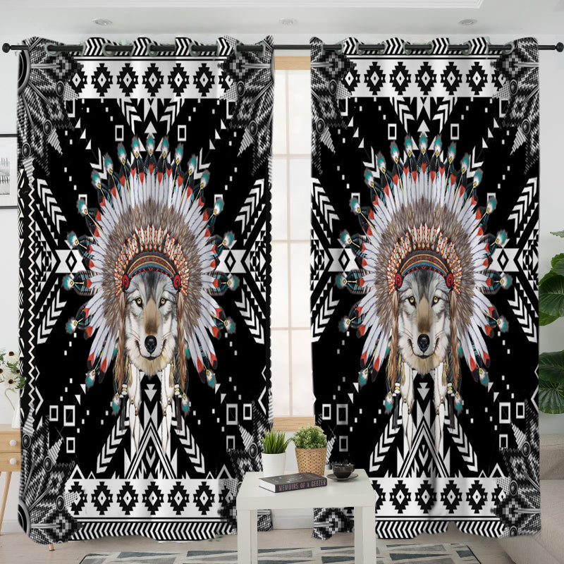 Powwow StoreLVR0001  Wolf Pattern Black  Native American Living Room Curtain