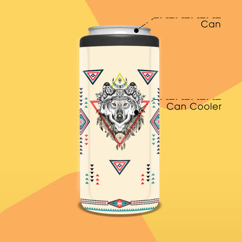 GB-NAT00144 Wolf & Pattern Native American Can Cooler