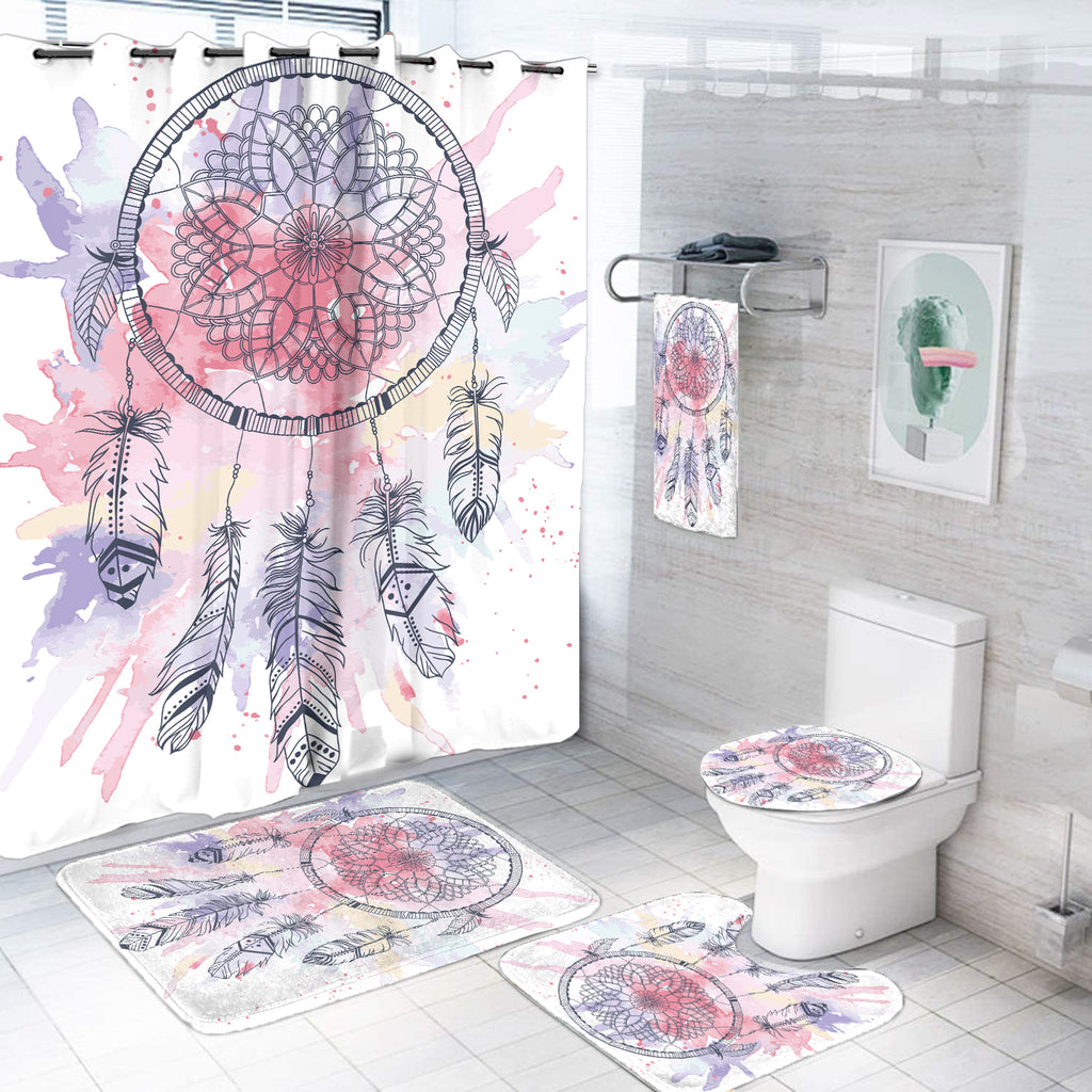 GB-NAT00379 Pink Water Color Dream Catcher Bathroom Set