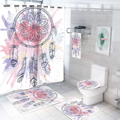 GB-NAT00379 Pink Water Color Dream Catcher Bathroom Set