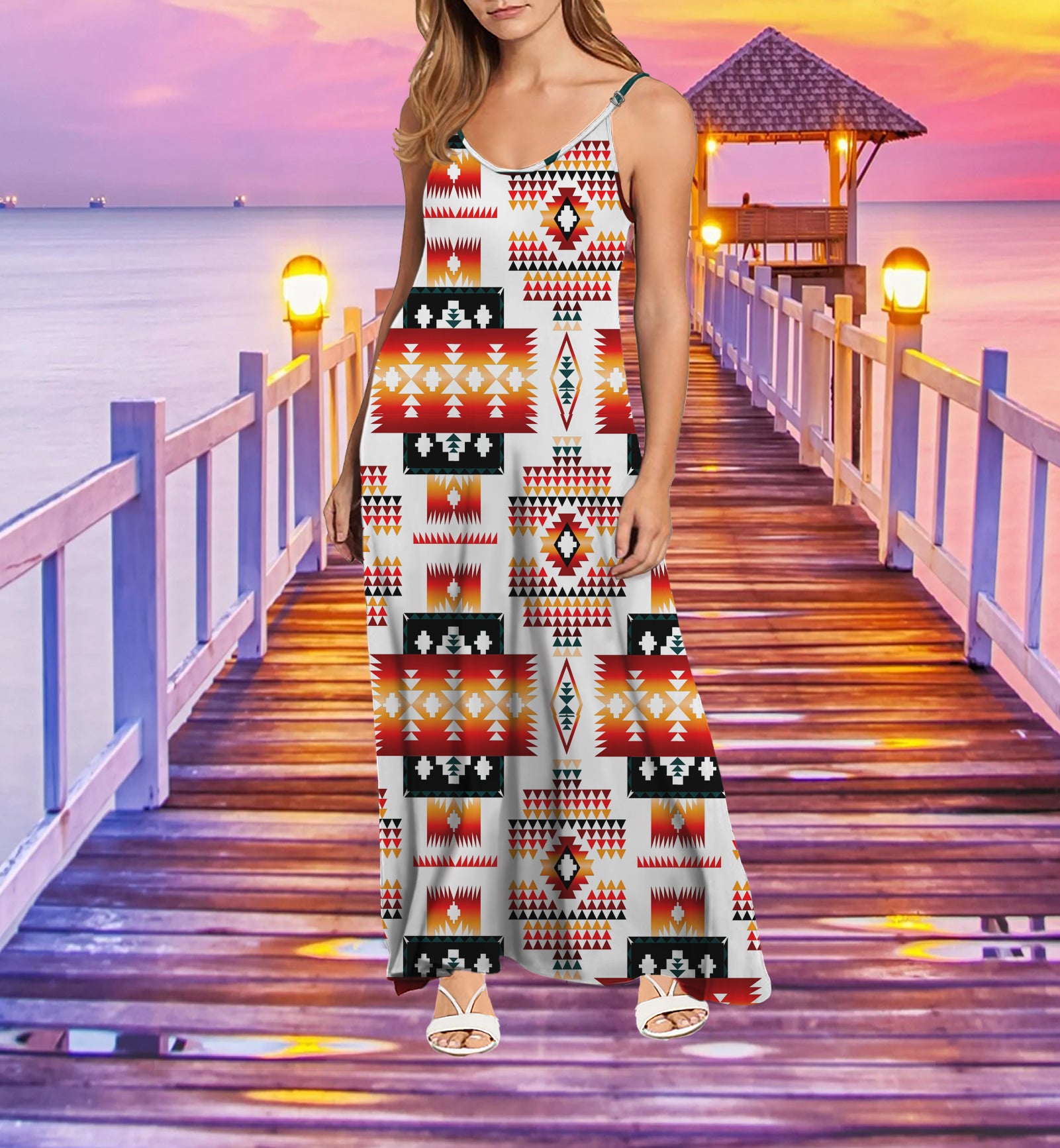 Powwow StoreGBNAT00075 Tribe Design Native American Maxi Dress