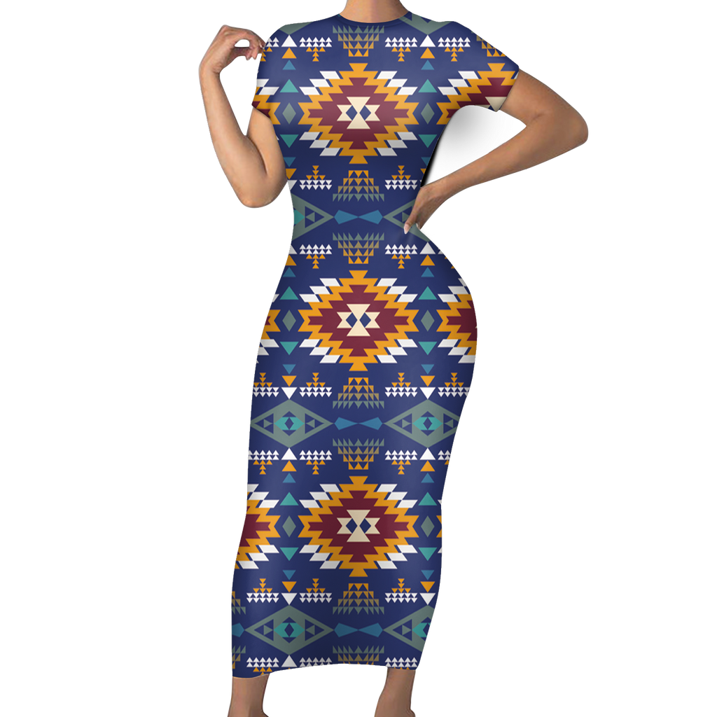 Powwow StoreSBD0001 Pattern Native ShortSleeved Body Dress