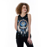 Powwow StoreGBNAT0001001 Galaxy Dreamcatcher Wolf 3D Loose Open Back Tank Top