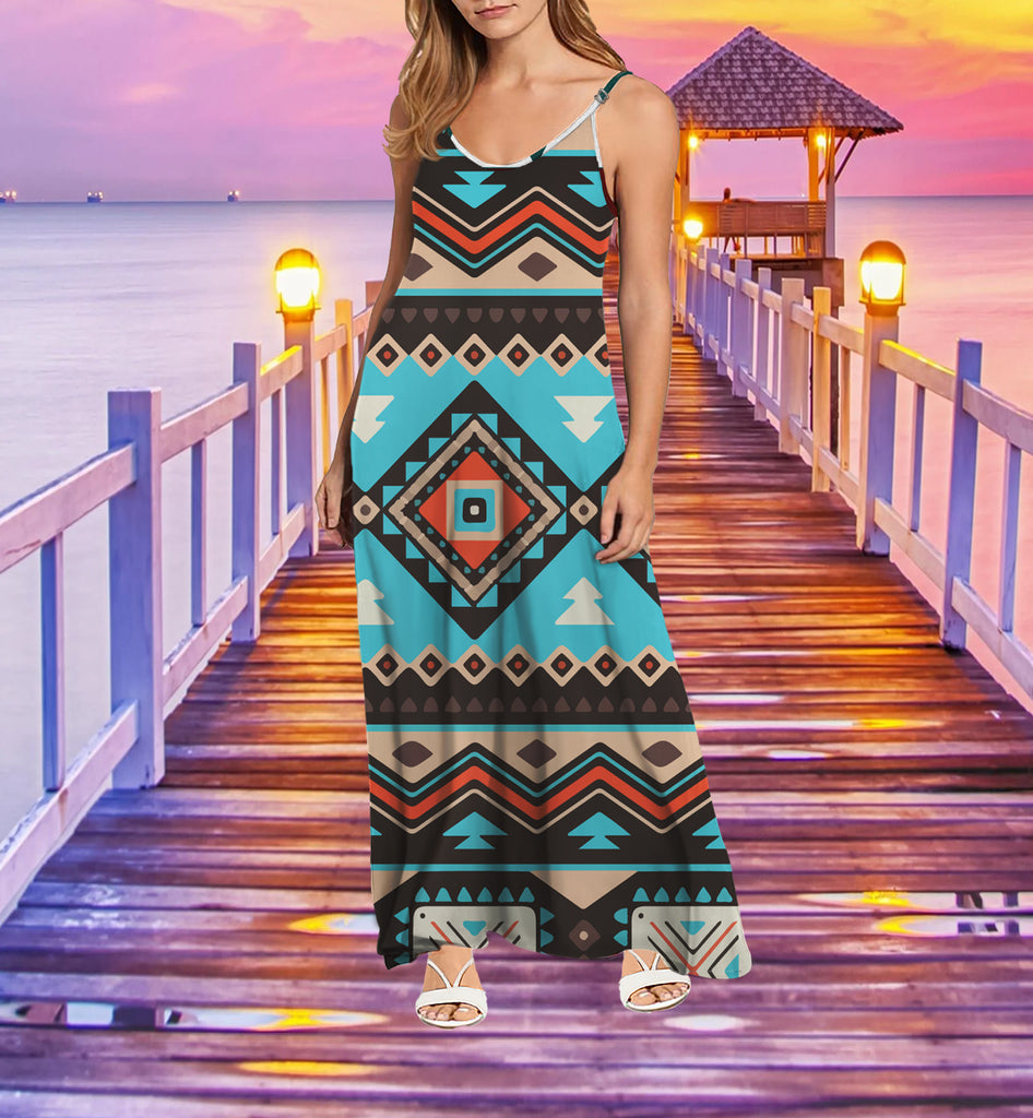 Powwow StoreGBNAT00319 Tribe Design Native American Maxi Dress