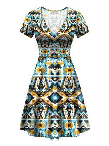 GB-NAT00621 Pattern Native V-Neck Dress