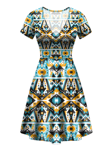 Powwow StoreGBNAT00621 Pattern Native VNeck Dress