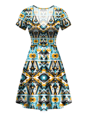 GB-NAT00621 Pattern Native V-Neck Dress