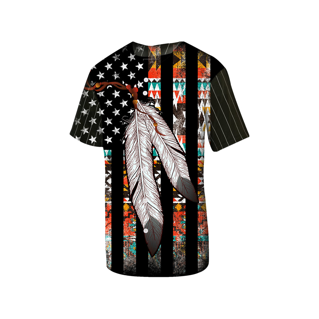 Powwow Store gb nat00108 native american flag feather baseball jersey