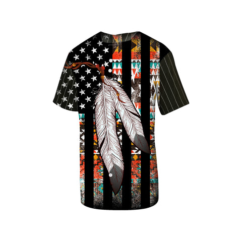 GB-NAT00108 Native American Flag Feather Baseball Jersey