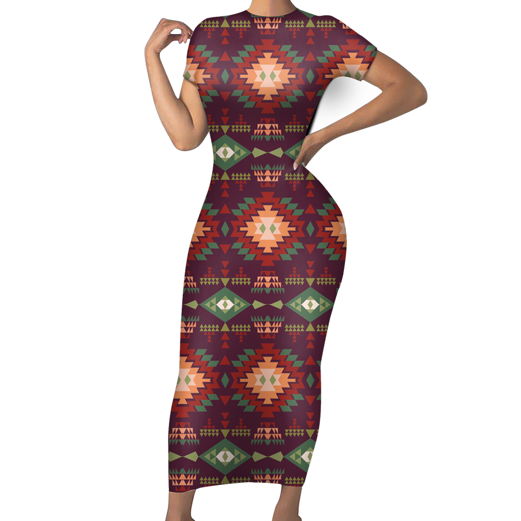 SBD0001 Pattern Native Short-Sleeved Body Dress