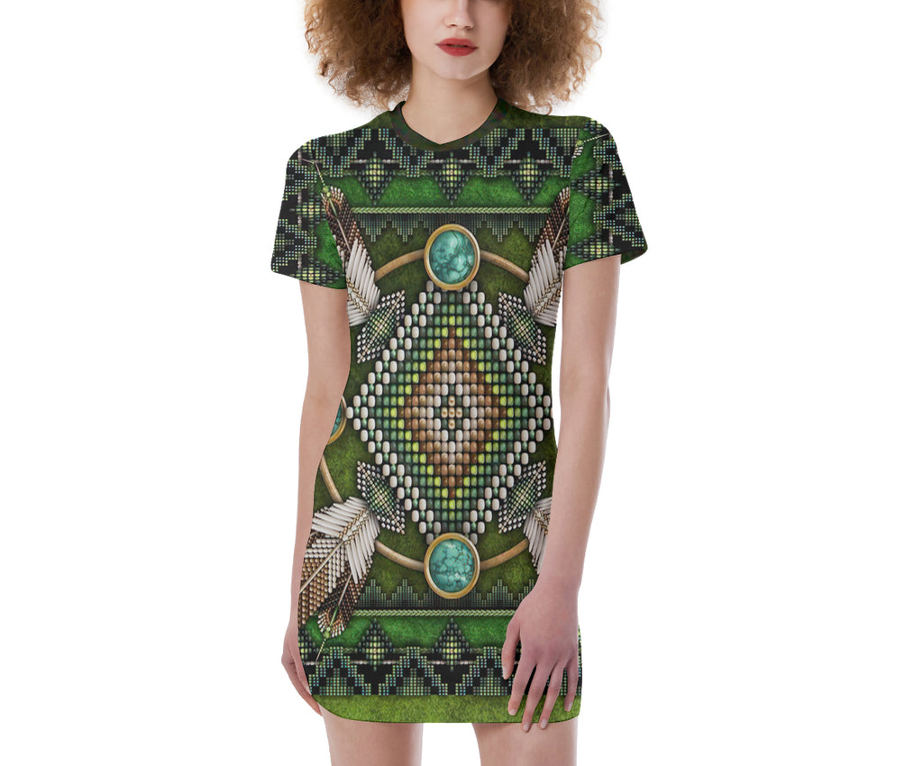 GB-NAT00023 Pattern Native  Women's Short Sleeve Tight Dress