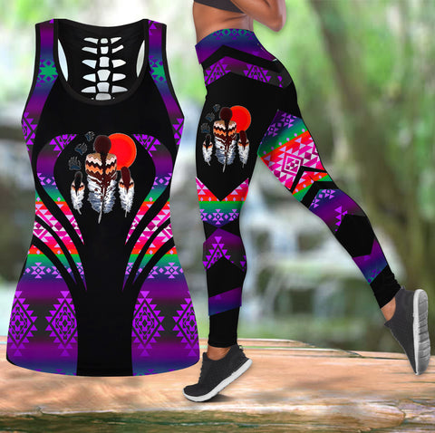 COMB2053 Pattern  Native Hollow Tank Top And Legging Sets