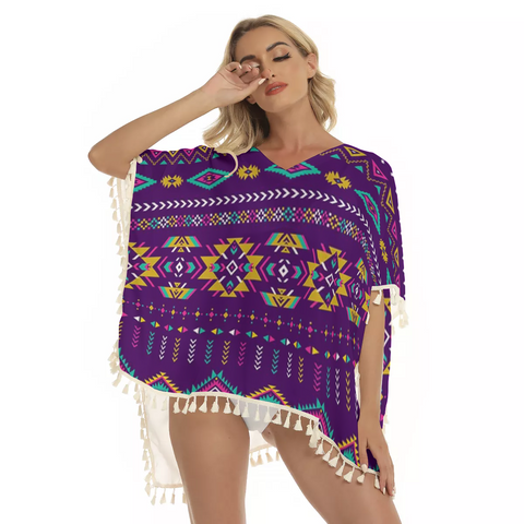 Powwow Store gb nat00549 02 light purple pattern square fringed shawl