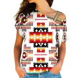 GB-NAT00075 White Tribes Pattern Native American Cross Shoulder Shirt