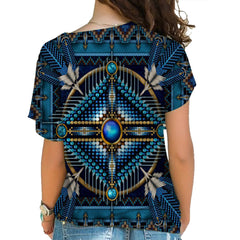 GB-NAT00083 Naumaddic Arts Blue Native American Cross Shoulder Shirt - Powwow Store