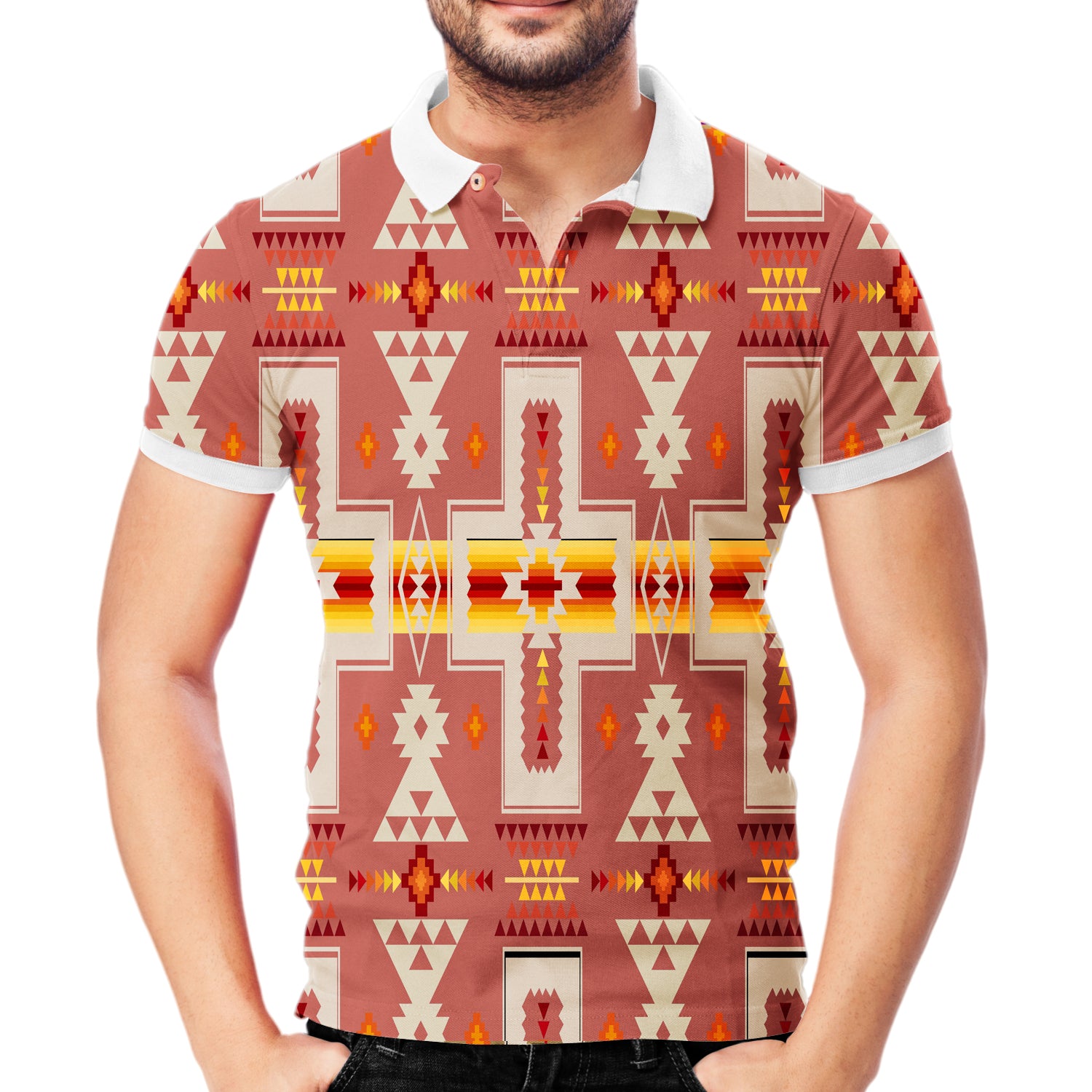 Powwow Store gb nat00062 11 tan tribe design native american polo t shirt 3d