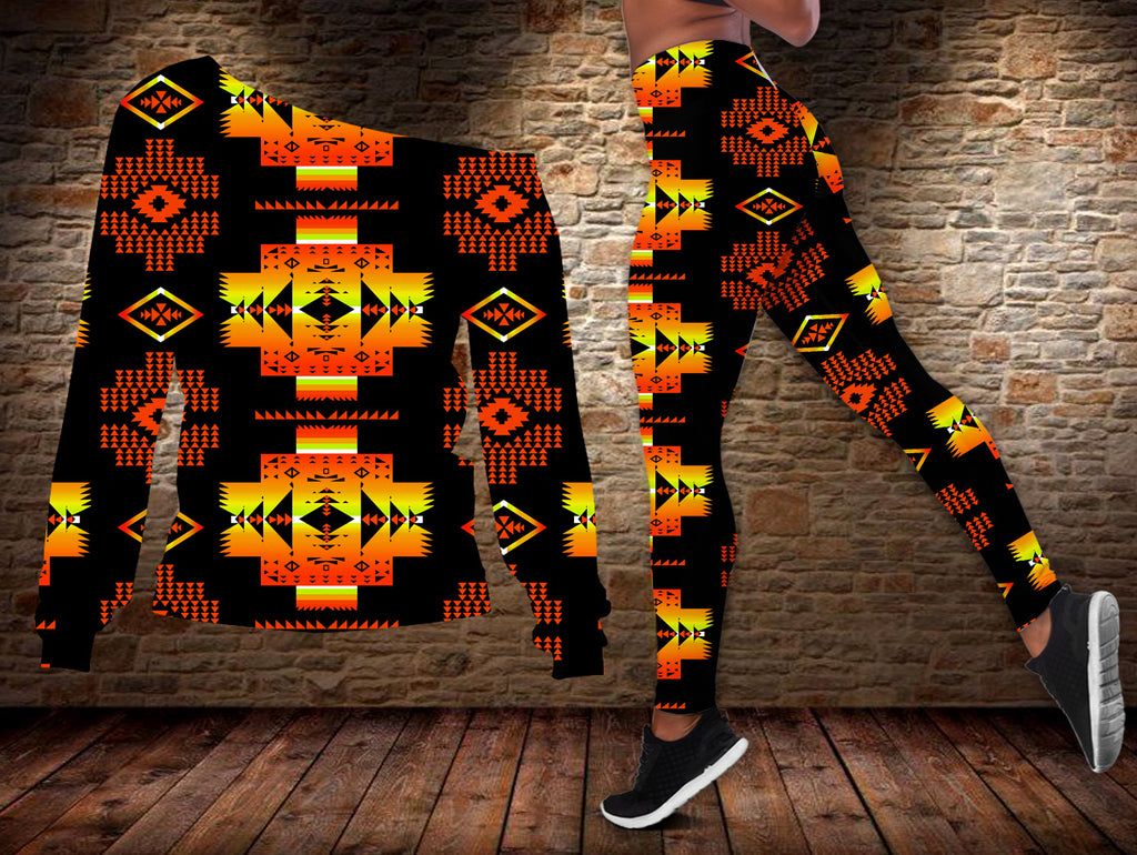 Powwow StoreGBNAT0072006 Tribe Design Native American Offshoulder Sweater Legging Set