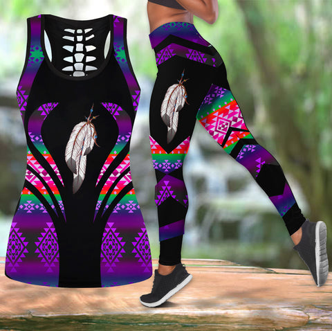 COMB2051 Pattern  Native Hollow Tank Top And Legging Sets