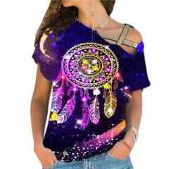 Powwow StoreGBNAT00546 Purple & Yellow  Dress  Cross Shoulder Shirt