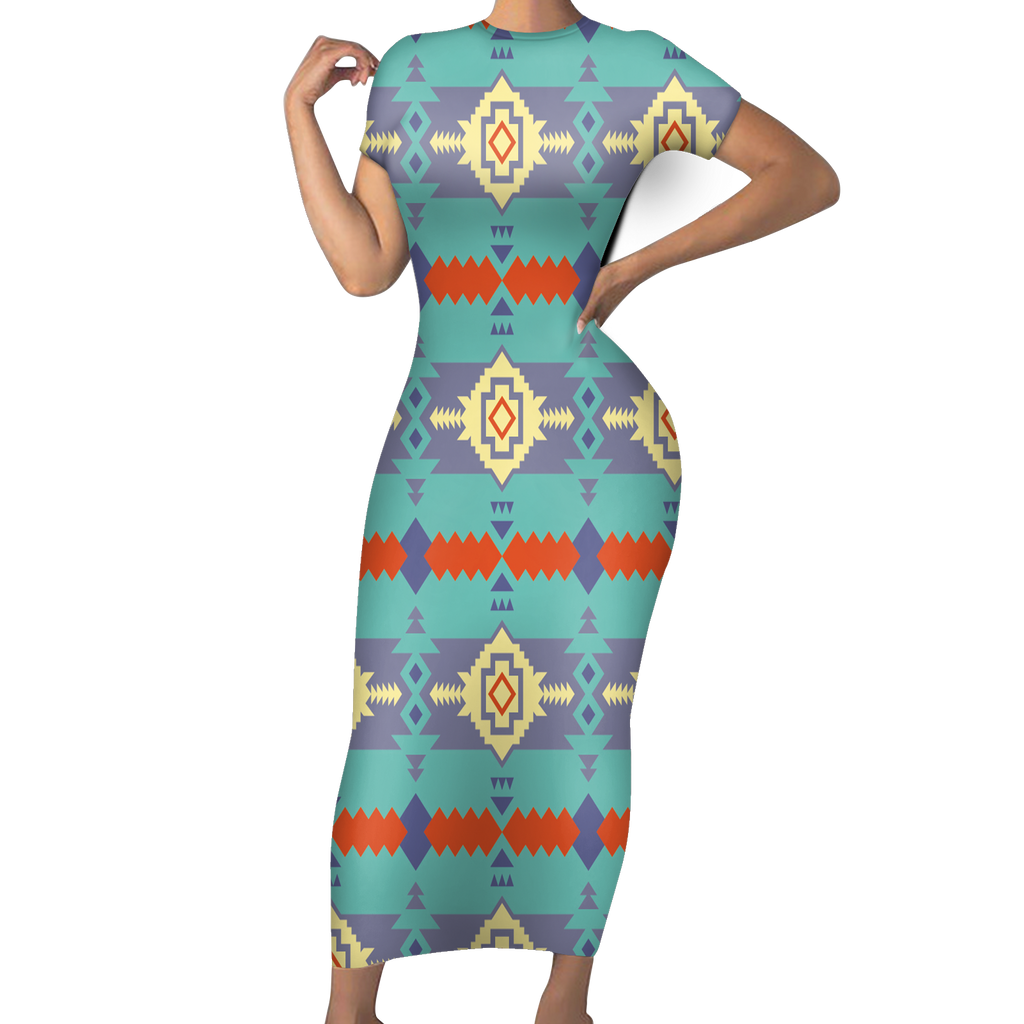 Powwow StoreSBD0002 Pattern Native ShortSleeved Body Dress