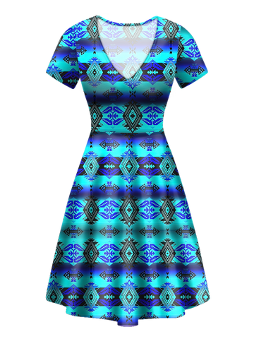 GB-NAT00625 Pattern Native V-Neck Dress