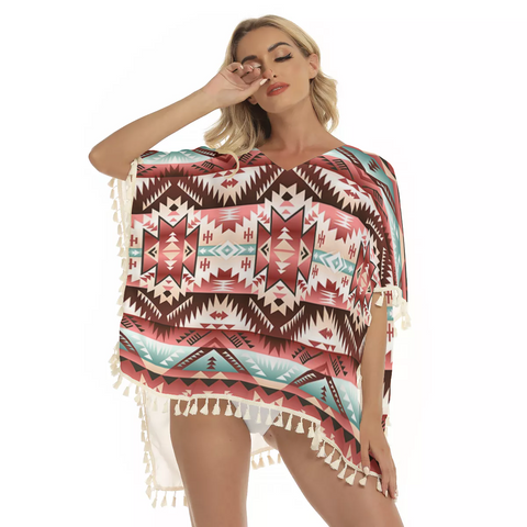 Powwow Store gb nat00540 red vector square fringed shawl