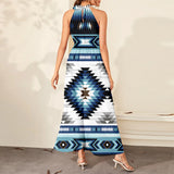 GB-NAT00528 Blue Colors Tribal Pattern Dress Maxi Ligation