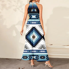 Powwow Store gb nat00528 blue colors tribal pattern dress maxi ligation