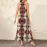 GB-NAT00594 Pattern Brow And Red Dress Maxi Ligation