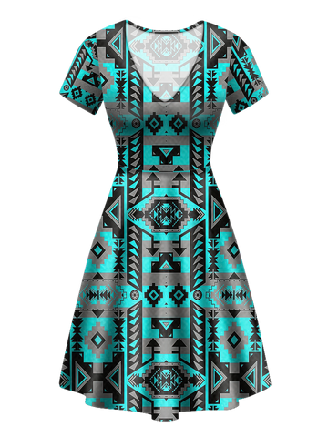 GB-NAT00626 Pattern Native V-Neck Dress