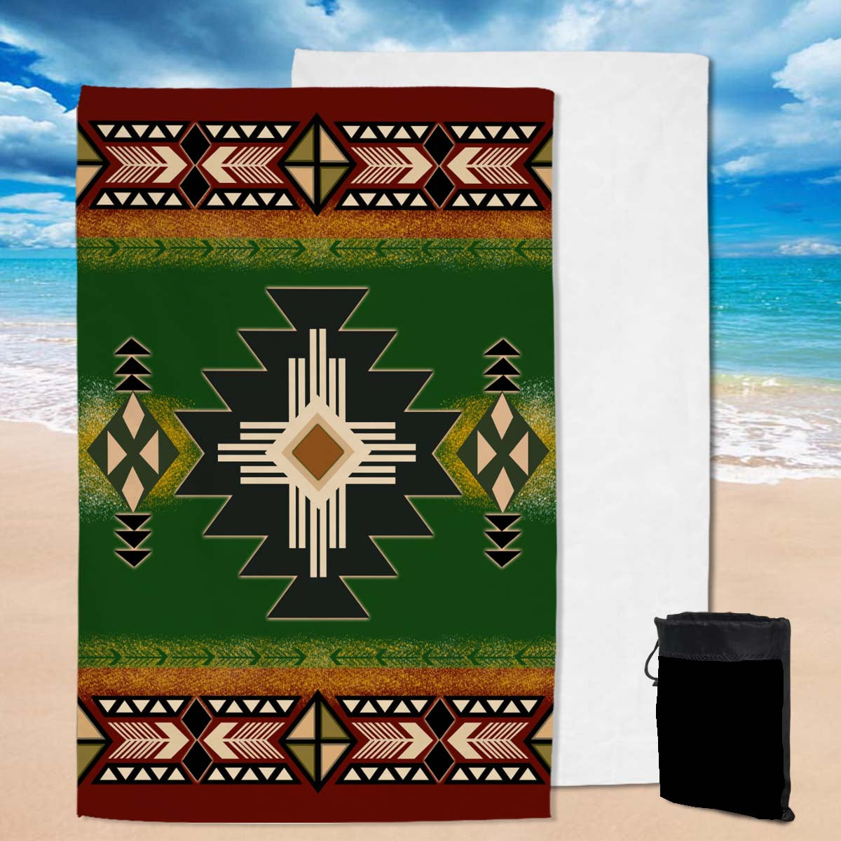 GB-NAT0001-01 Southwest Green Symbol Native American Pool Beach Towel - Powwow Store