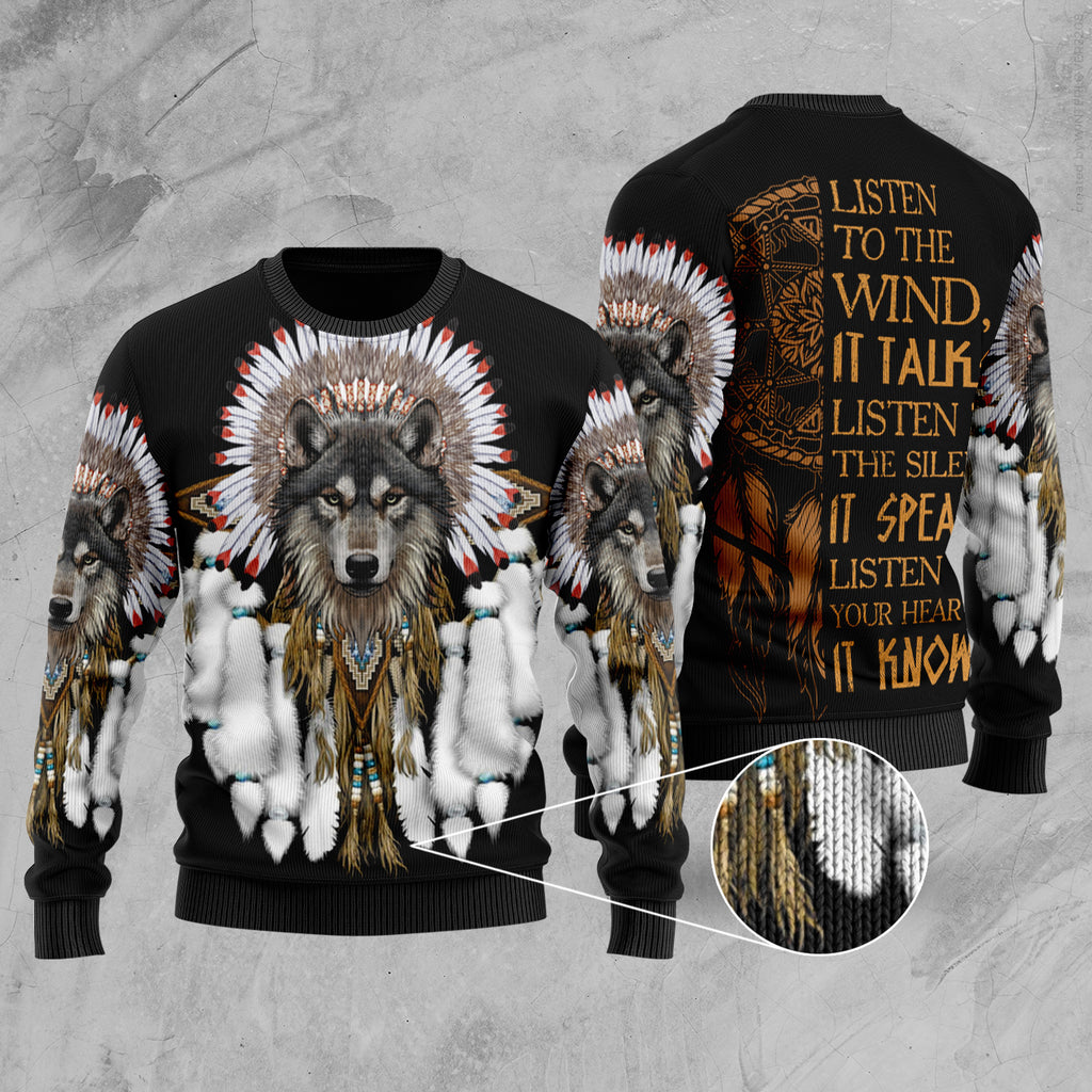 Powwow Store gb nat00446 wolf with feather headdress sweater