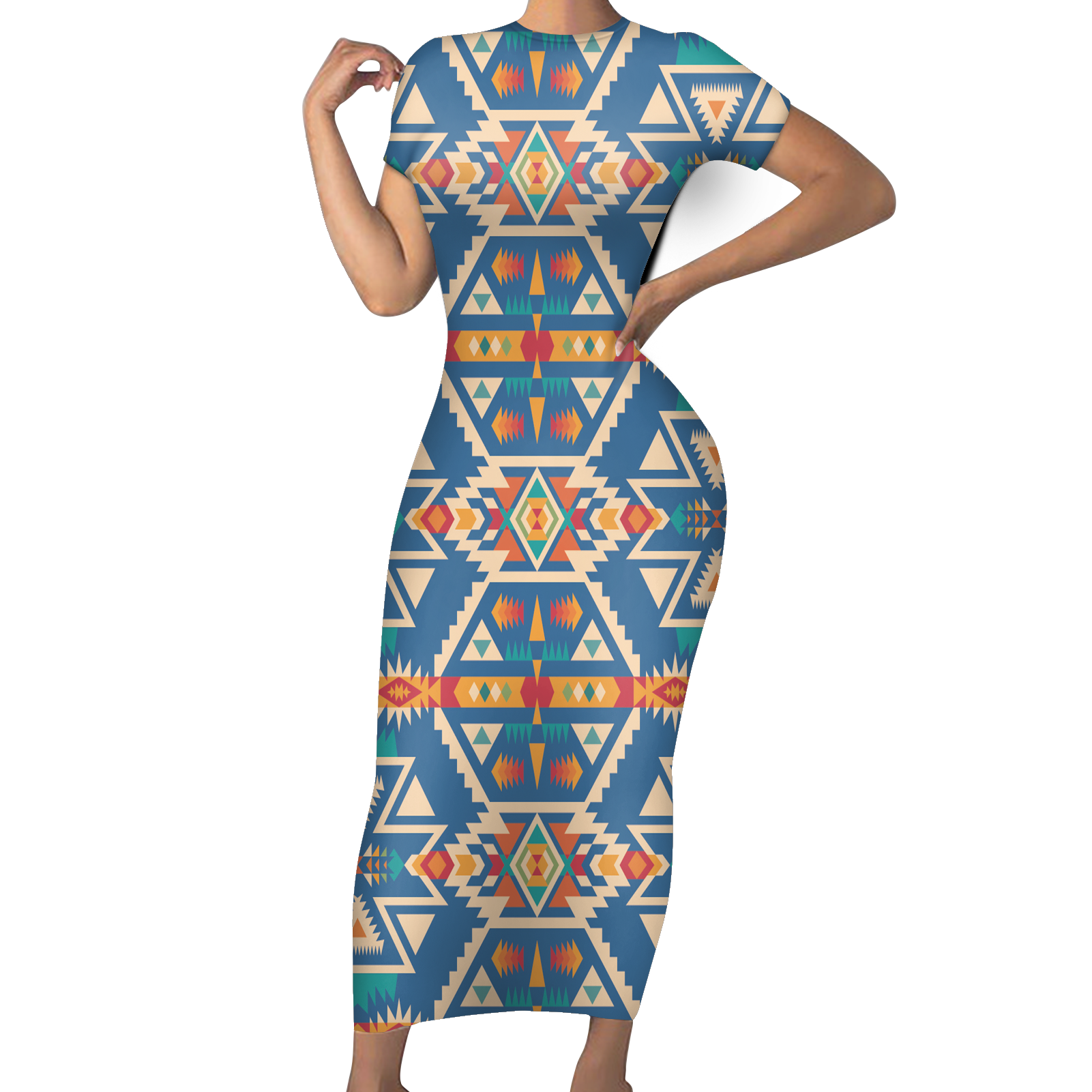 Powwow StoreSBD0004 Pattern Native ShortSleeved Body Dress
