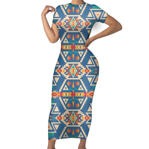 Powwow StoreSBD0004 Pattern Native ShortSleeved Body Dress