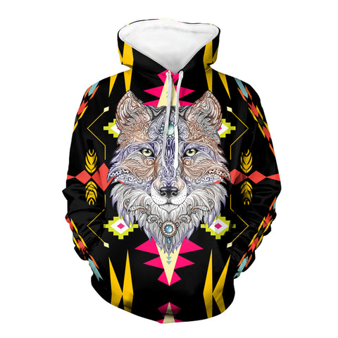 Powwow Store gb nat00345 wolf full color pattern 3d hoodie