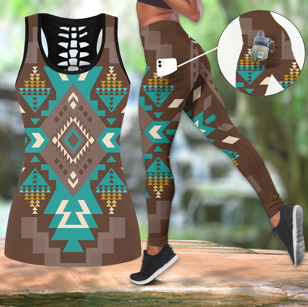 Powwow StoreGBNAT0053801 Native Tribes Pattern Native Tank Top And Legging Pocket Set