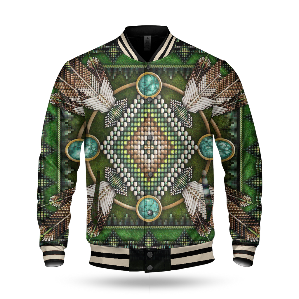 Powwow StoreGBNAT0002301 Naumaddic Arts Green  Baseball Jacket