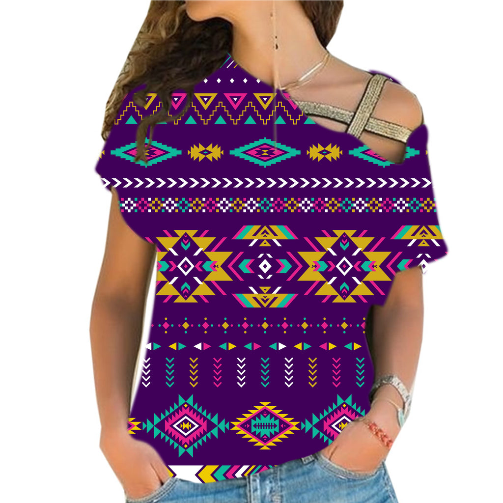 Powwow StoreGBNAT0054902 Light Purple Cross Shoulder Shirt