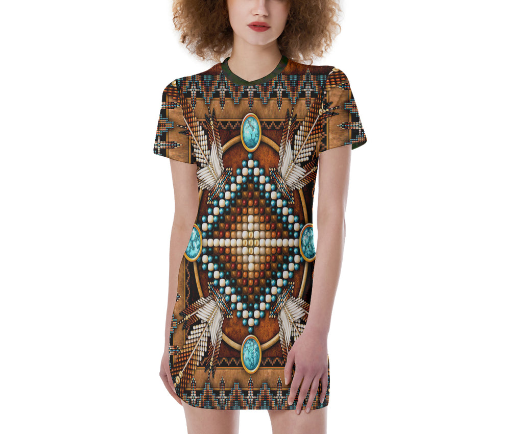 GB-NAT00023-04 Pattern Native  Women's Short Sleeve Tight Dress