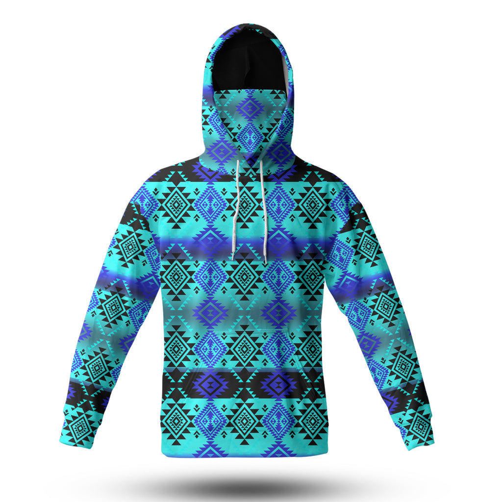 Powwow StoreGBNAT00688 Pattern Blue Native 3D Hoodie With Mask