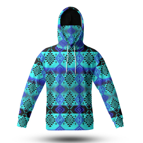 Powwow StoreGBNAT00688 Pattern Blue Native 3D Hoodie With Mask